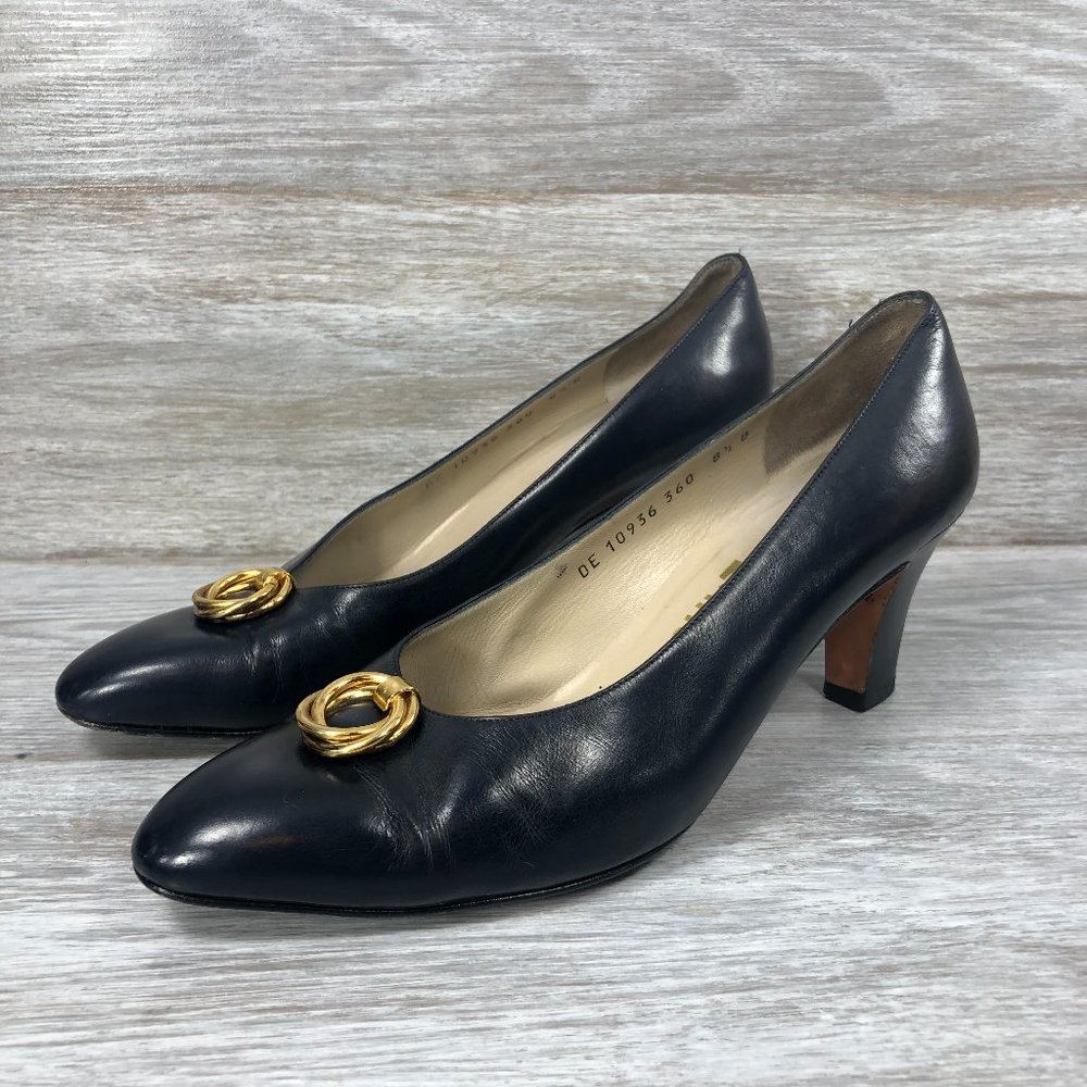 Salvatore Ferragamo Womens Blue Leather Pump Heels Size 8.5 B